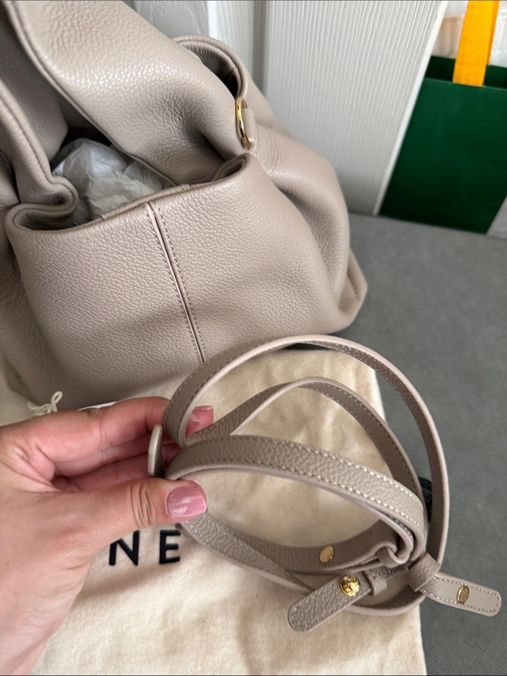 NWT Polene Neuf Mini Taupe Leather Handbag with Detachable Strap - Picture 5 of 12